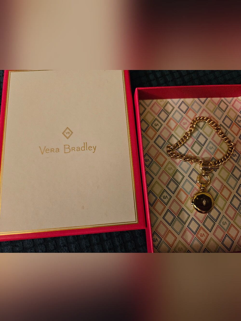 Vera Bradley Gold Tone Collect Moments Locket Bracelet New In Box